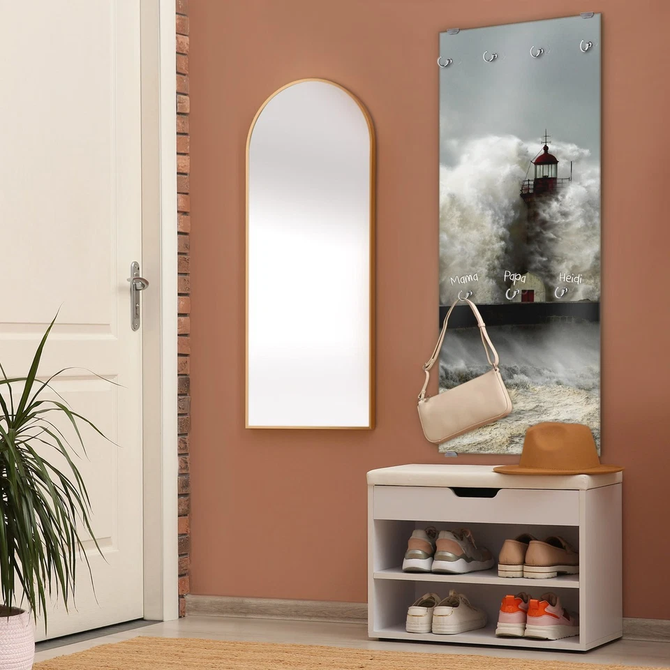 banjado Wandgarderobe Echtglas 50x125cm Garderobe mit 7 Haken In Der Brandung - Bild 3 von 4