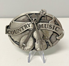 Vintage Belt Buckle Country Music Guitar Banjo 1984 Pewter Siskiyou Oregon 80s