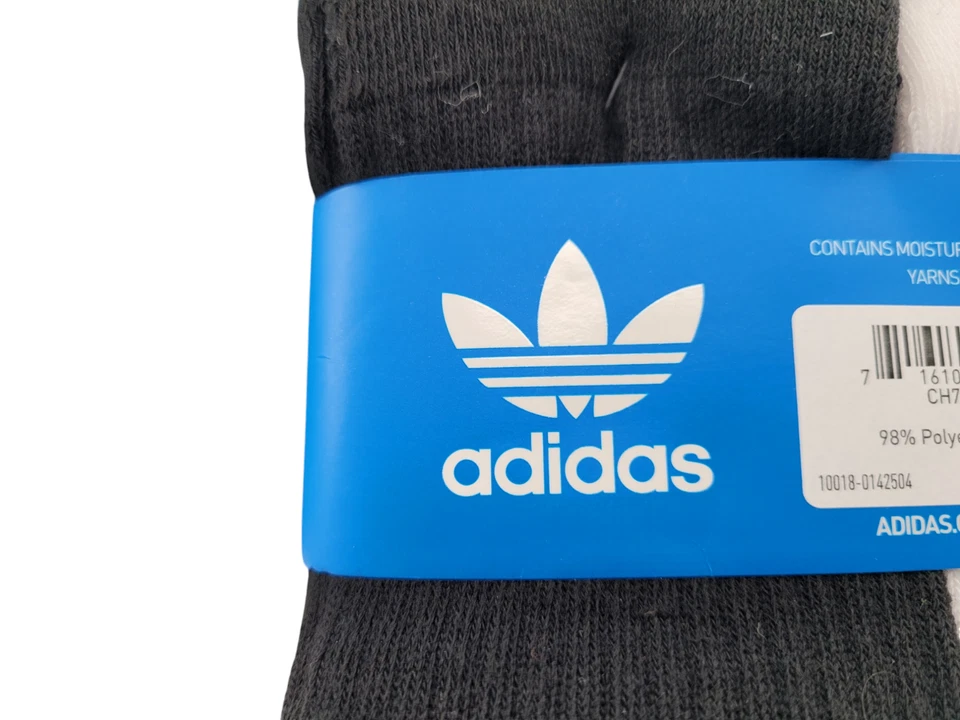 adidas Youth Originals Trefoil 6-Pack Crew Socks Size L (3Y-9) White/Black NEW - Image 2 of 4