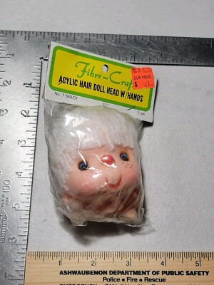 ZZ Fibre-Craft vintage doll head Hong Kong 3 1/2'' Acrylic with hands White