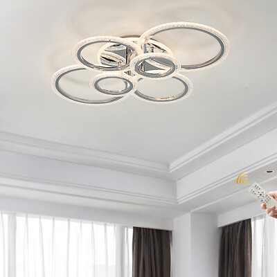 LED Modern Ceiling Light Lamp Dimmable Chandelier for Living Room Bedroom Chrome