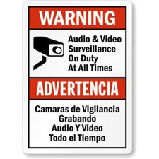Audio Video Surveillance Bilingual Aluminum Weatherproof Sign p871