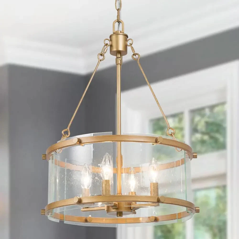 UOLFIN 4 Light Modern Antique Brass Drum Chandelier Pendant Light