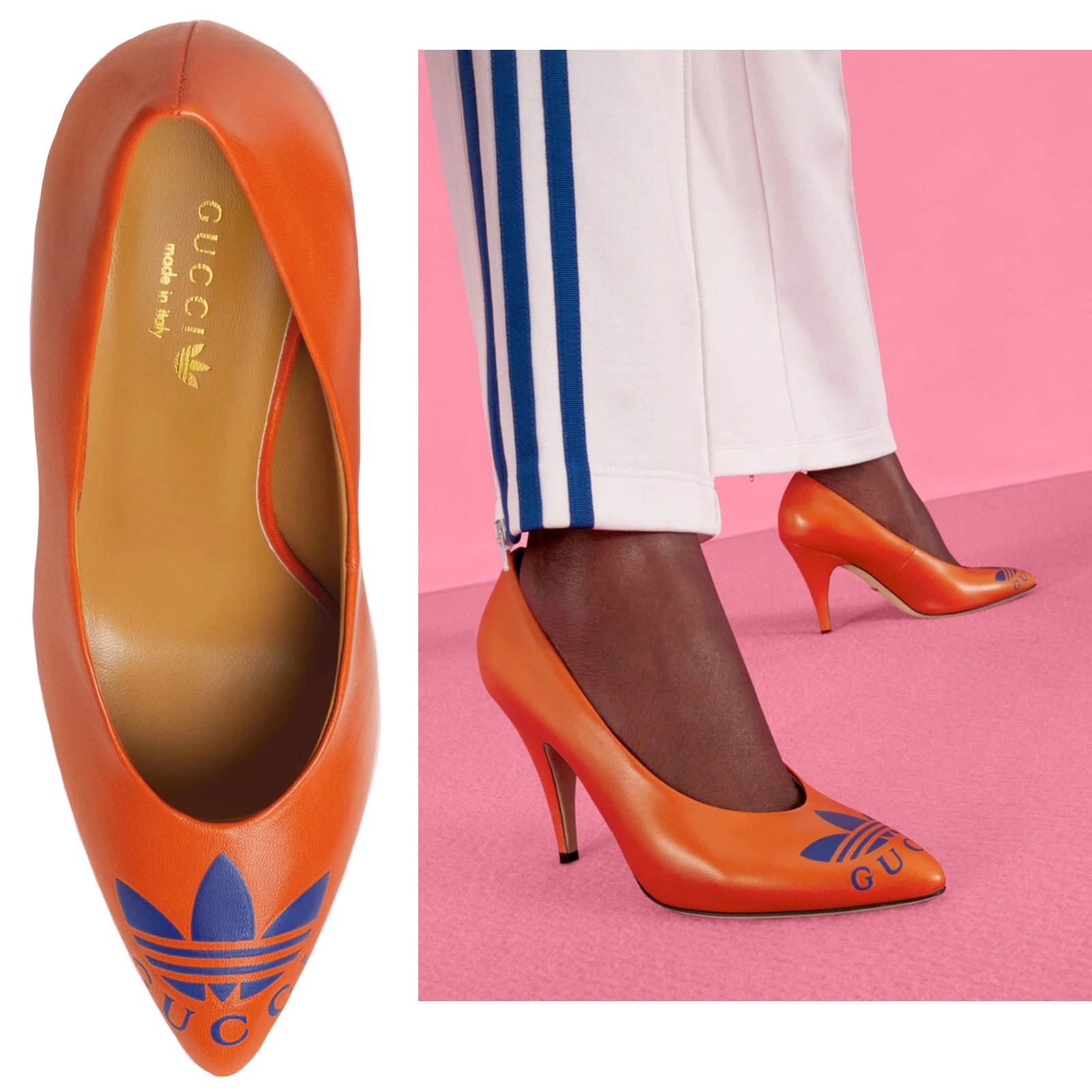CHAUSSURES GUCCI ADIDAS X TREFOIL POMPES EN CUIR ORANGE avec LOGO taille 37 / 7