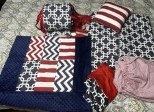 Flink Baby Crib Bedding Set Nautical Red White Blue Quilt Sheet Curtains Pillow