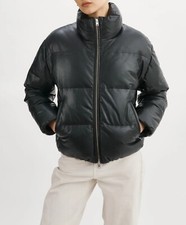 Nwt Lamarque Iris Lamb Leather Duck Filling Short Puffer Jacket Large Black