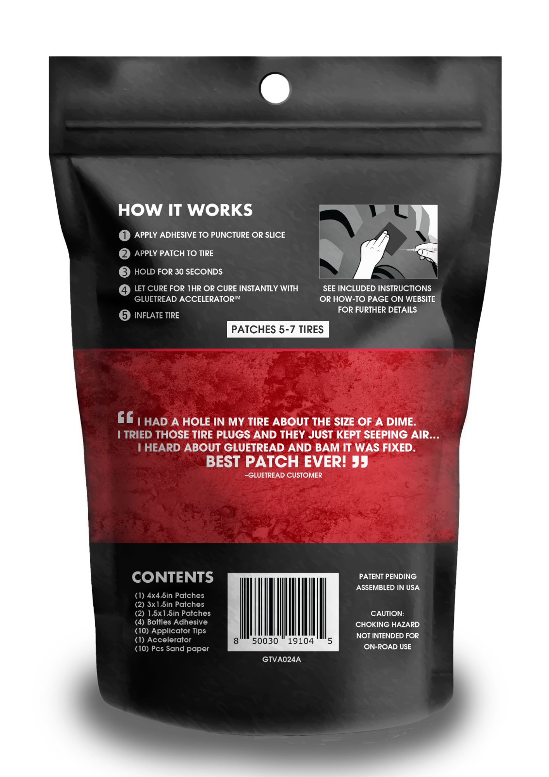 GlueTread SxS Side by Side UTV Sidewall Tire Repair Kit Puncture Repair