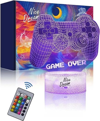 3D GAMEPAD NIGHT LIGHT ILLUSION LAMP COLOUR CHANGING REMOTE CONTROL UK FREE POST - Picture 1 of 9