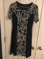 Vintage Sami & Jo Navy Dress Women's size Small SLIMMING LOOK ORNATE DESIGN Y2K