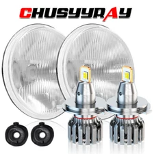7"Inch LED GLASS Headlight Round, ORIGINAL CLASSIC LOOK Conversion Chrome Pair