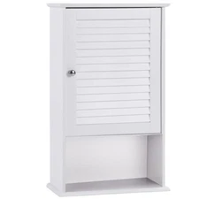 Bathroom Wall Mount Wooden Storage Medicine Cabinet Single Door Adjustable Shelf