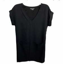 Vince Small Black V-neck Shift Dress Front Pocket Short Sleeves Cuffed Sleeves