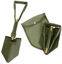 Olive Drab Tri-Fold Shovel For Camping & Hiking With Cover - 9" Folding