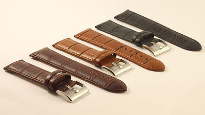 Uhrenarmband-Kroko-Prägung-schwarz-braun-24mm-Croco-Grain-Genuine Leather 