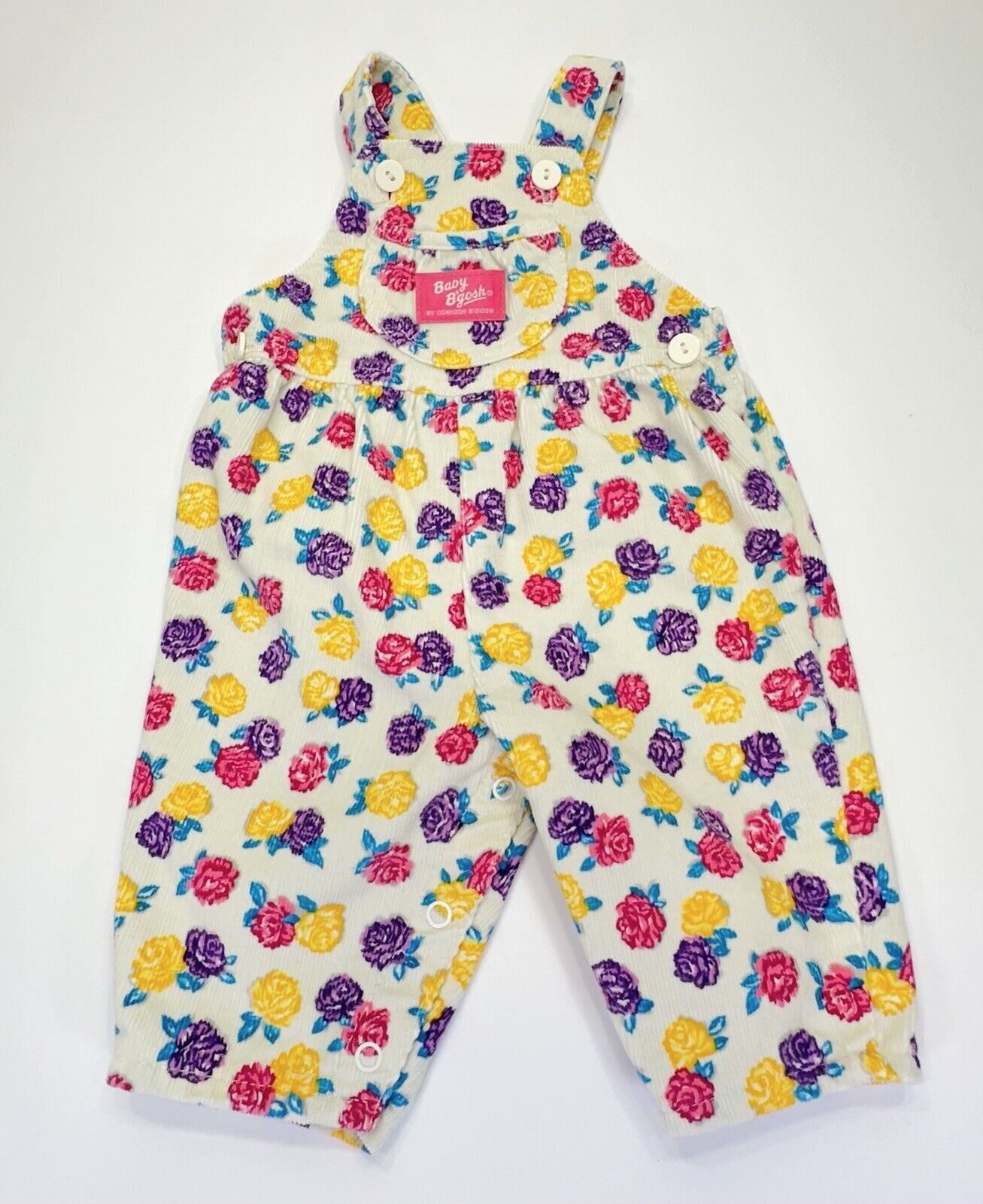 Vtg 90s OshKosh B’gosh Baby Vestbak Overalls Cream Floral Corduroy Bubble 3&sol;6 MO