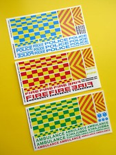 SLOT CAR 1/32nd UK FIRE POLICE AMBULANCE stickers decals set fits SCALEXTRIC