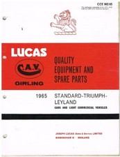 TRIUMPH HERALD SPITFIRE VITESSE 2000 TR4 1965 LUCAS ELECTRICAL PARTS CATALOGUE