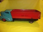 VINTAGE ORIGINAL WYANDOTTE 21" BLUE & RED DUMP TRUCK WITH WOOD WHEELS & DUMP BED