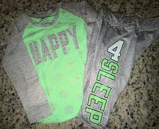 Girls Size 5 Two Piece Pajamas  Sleepwear by Justice  "HAPPY" Rhinestones