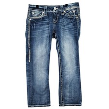 Rock Revival Sasha Capri Embellished Rhinestone Bootcut Jeans Women Size 26