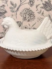 Indiana Milk Glass Hen On Nest candy container vintage 5 1/4" tall white #1