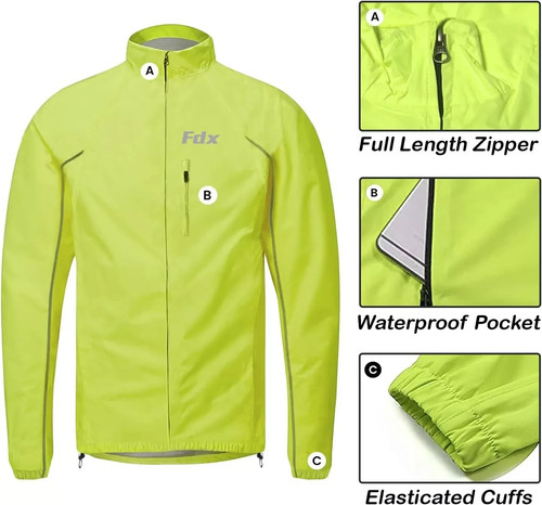 Mens Waterproof Pouched Cycling Jacket Breathable Lightweight Hi Viz Jacket - Picture 3 of 8