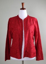 CHICO'S Vintage Embroidered Silk Linen Light Jacket Top Size 2 US Large