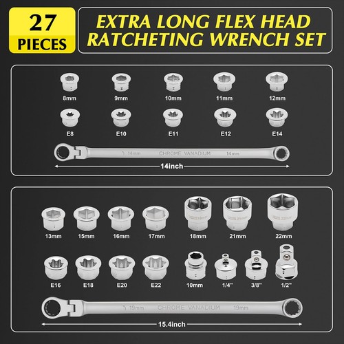 DISEN Extra Long Flex Head Ratcheting Wrench Set, 6Pcs - View #4