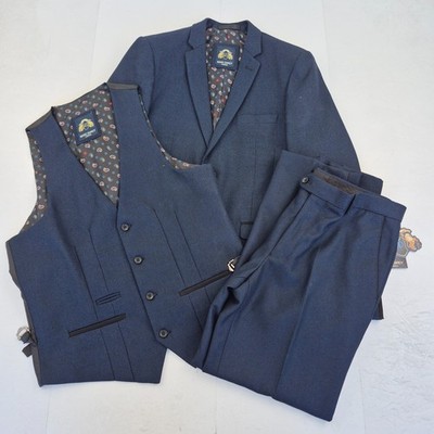 MARC DARCY Suit 40R Trousers W34 L30 Blue Men 3 Piece Callum