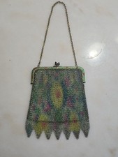 1920s Art Deco Metal Mesh Evening Bag Purse Floral