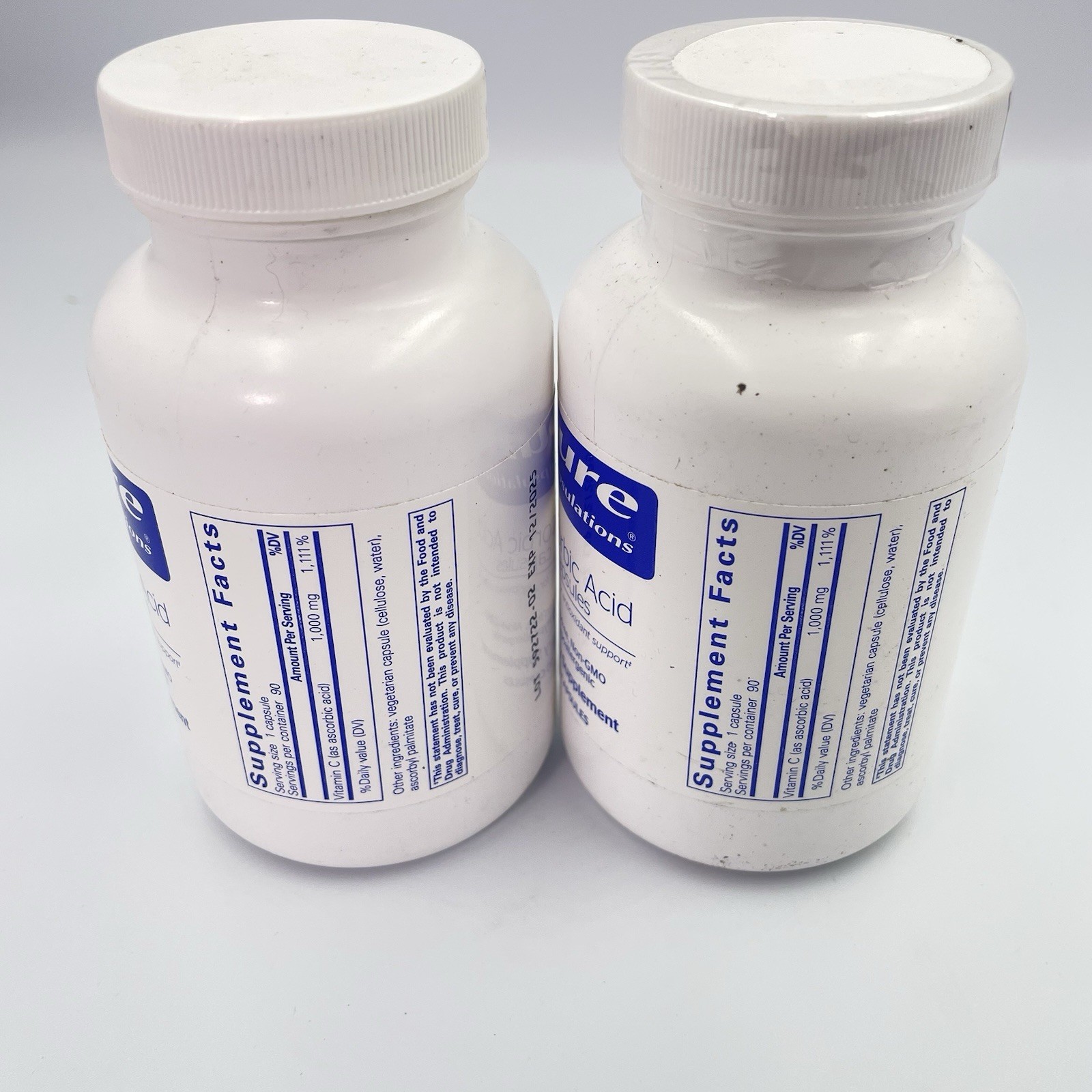 TWO Pure Encapsulations ASCORBIC ACID Vit C 90 Capsules 1,000 MG New Exp 12/25