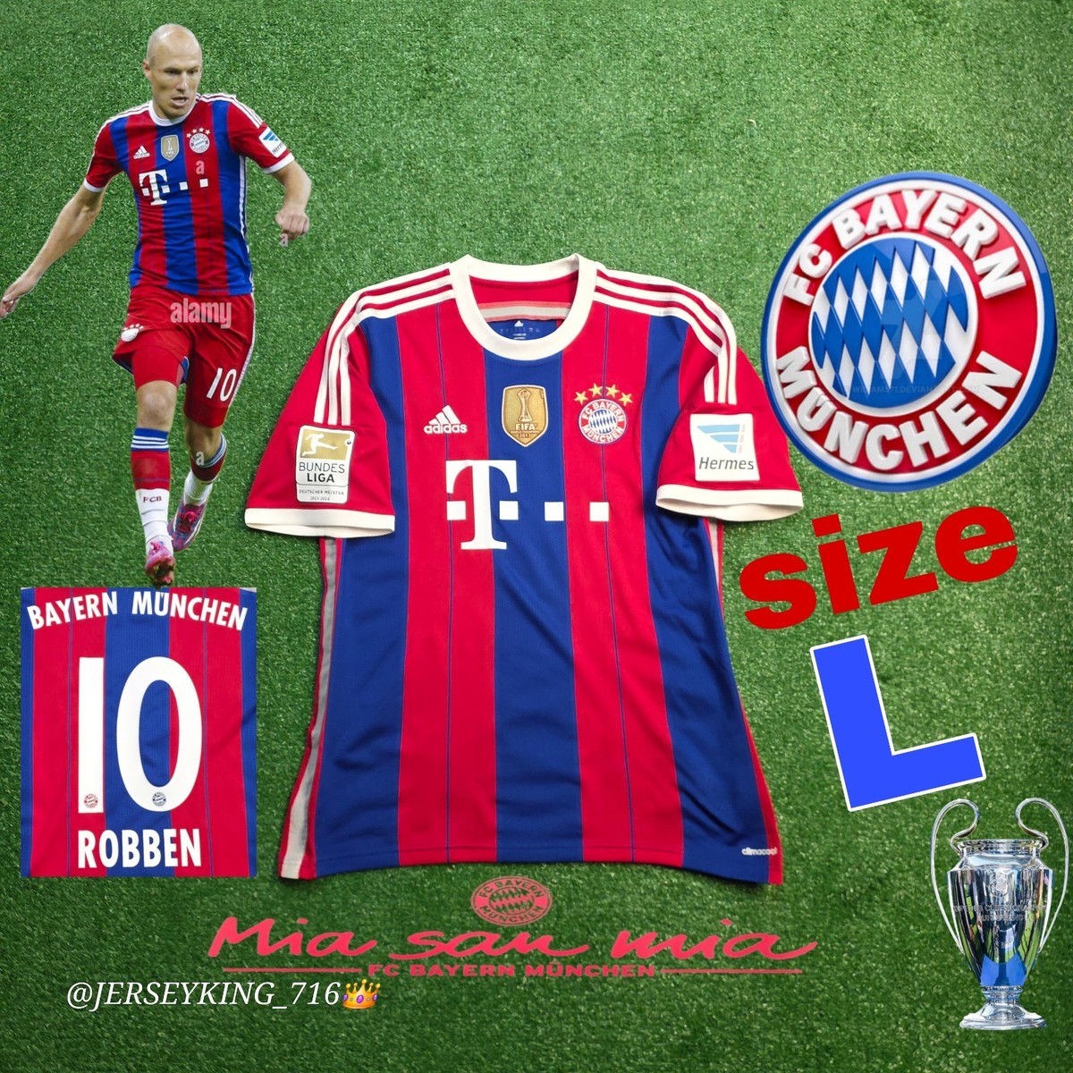 Adidas Bayern Munich Arjen Robben#10 2014/2015 Home Jersey Men's L