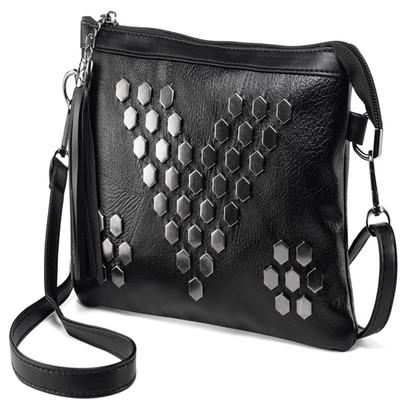 Umhängetasche Damen Klein Clutch Abendtasche Quaste Nieten Kunstleder Schwarz