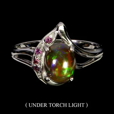 925 Sterlingsilber Ring Oval Schwarz Opal 8x6mm Rhodolith Edelstein Schmuck Sz - Bild 1 von 4