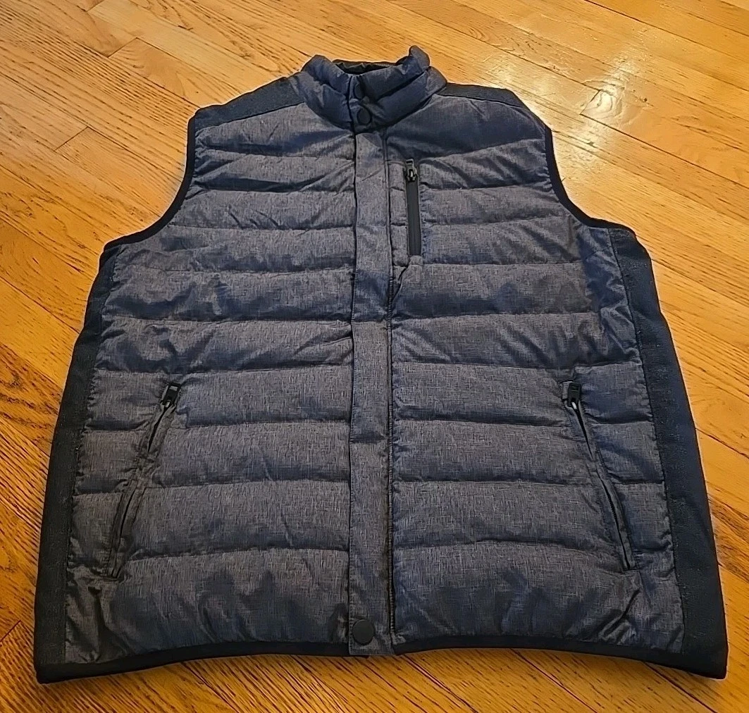 PrAna Grahm Men's Down Vest Charcoal Grey & Black Insulated Zip Jacket XL