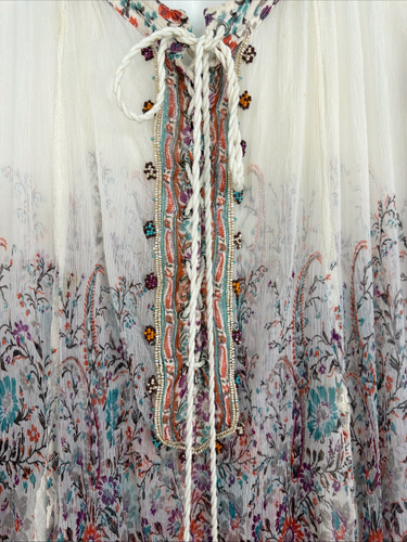 Rene Derhy Sheer Viscose Beaded Multicolor Beach Cover Up/Midi Dress Medium - Afbeelding 13 van 24
