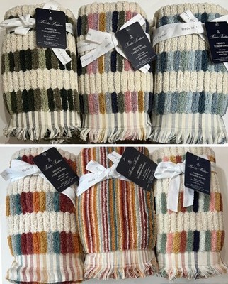 Brooks Brothers 2 Hand Premium Turkish Towels TILES / STRIPES 100% Cotton NWT