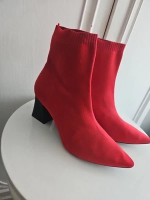 Stylish Zara Woman Red Fabric Sock Style Ankle Boots EU 42 - Image 1 of 4