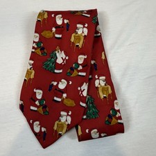 Christmas Tie Santa Pattern Red Necktie 100% Silk Made In USA Vintage Gift Idea