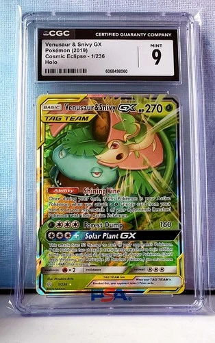 2019 POKEMON COSMIC ECLIPSE HOLO #1/236 VENUSAUR & SNIVY GX CGC 9 (B)