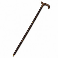 Handcrafted Aluminium Handle Wooden Walking Cane Carved Floral Dark Wood Walking