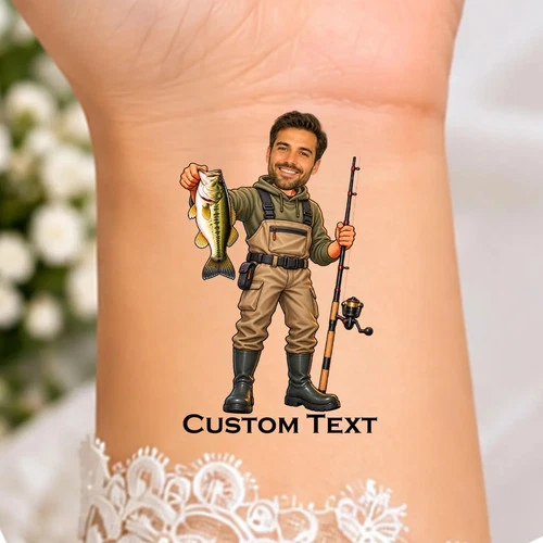 Custom Face Fishing Temporary Tattoo Personalized Fisherman Photo Party Favor - product listing photo