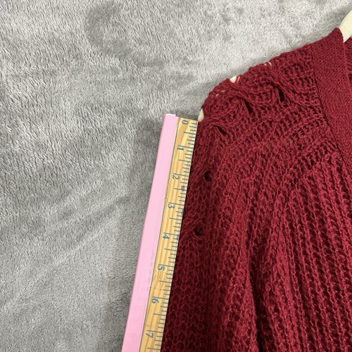 KIMCHI BLUE Sweater Women's Large BURGUNDY CARDIGAN Cozy Wool Blend Office Boss - Picture 7 of 15