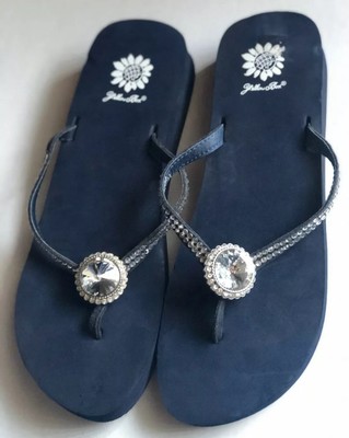 yellow box glitter flip flops