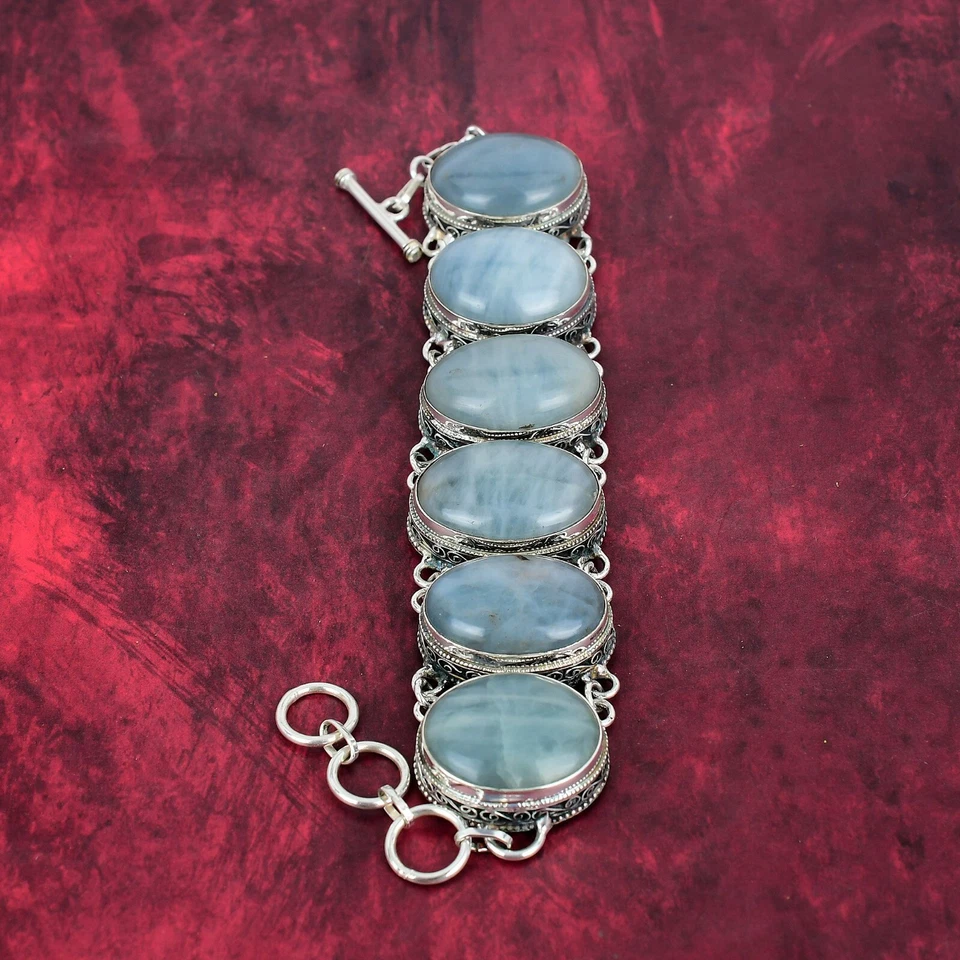 Aquamarine Gemstone Handmade 925 Sterling Silver Jewelry Bracelet For Her - Image 4 of 4