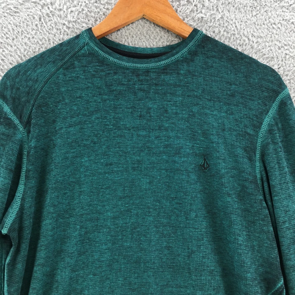 Volcom Long Sleeve Tee Sweater Top Mens Small Blue Green Cotton Blend Crew - Image 2 of 4