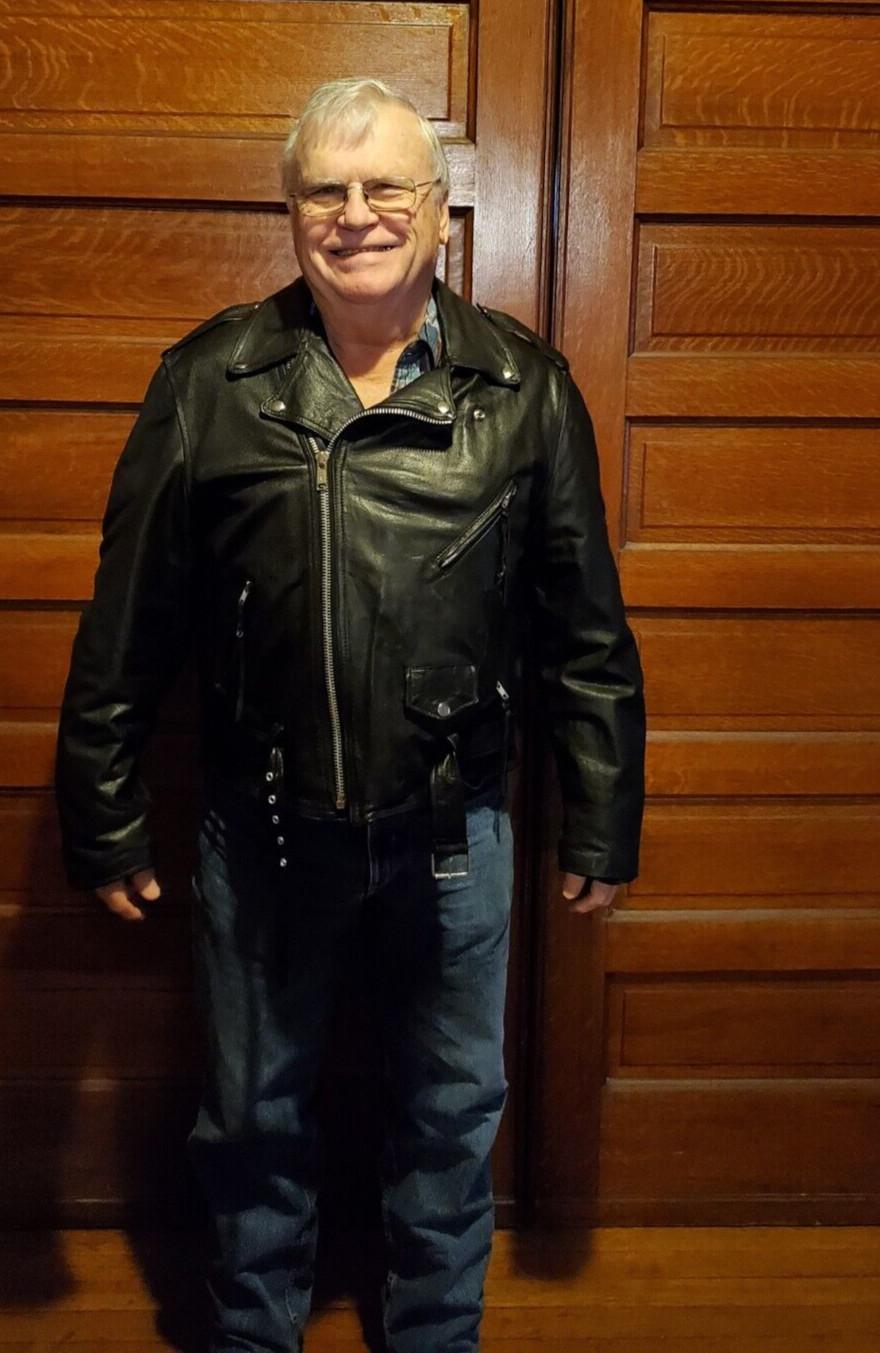 Vintage Cooper black leather motorcycle biker jacket … Gem