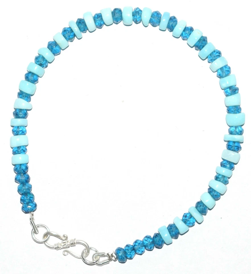 925 Fine Silver Topaz-Opal Gemstone 4-5 mm Round Cut Beads 9" Strand Bracelet V4 - Image 4 of 4