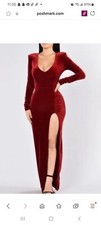 Fashion Nova Red Velvet Dress Medium High Slit  Cocktail New Years Eve Christmas