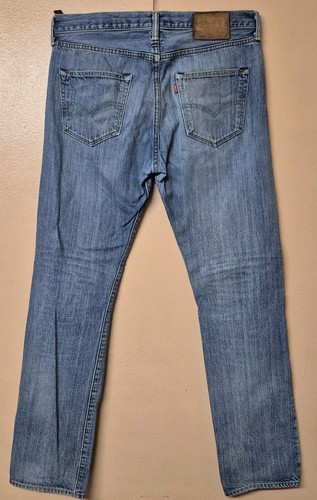 Levis 501 Jeans Blue Denim Medium Wash Slight Distress W33 L34 - Picture 2 of 9